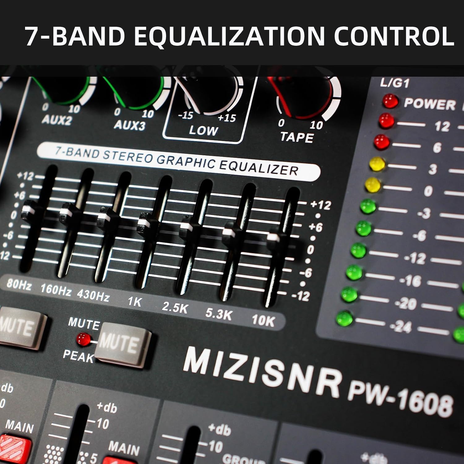 16 Channel Audio Mixer Professional Sound Mixing Board with 99 DSP Effects, 7-band EQ Digital DJ Mixer Console w/USB Bluetooth MP3 for Recording, Independent 48V Power & Mute Button - Image 6