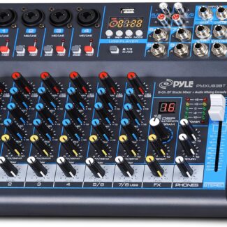 Pyle Professional 8 Channel Audio Mixer with Bluetooth - DJ Sound Board - USB Computer Input - Built-in MP3 Player - 48V Phantom Power - 3 Band EQ - 16-Bit DSP FX - Band, Studio Ready - PMXU83BT | +48V Phantom Power, 16Bit DSP Processor, USB-A MP3 Player