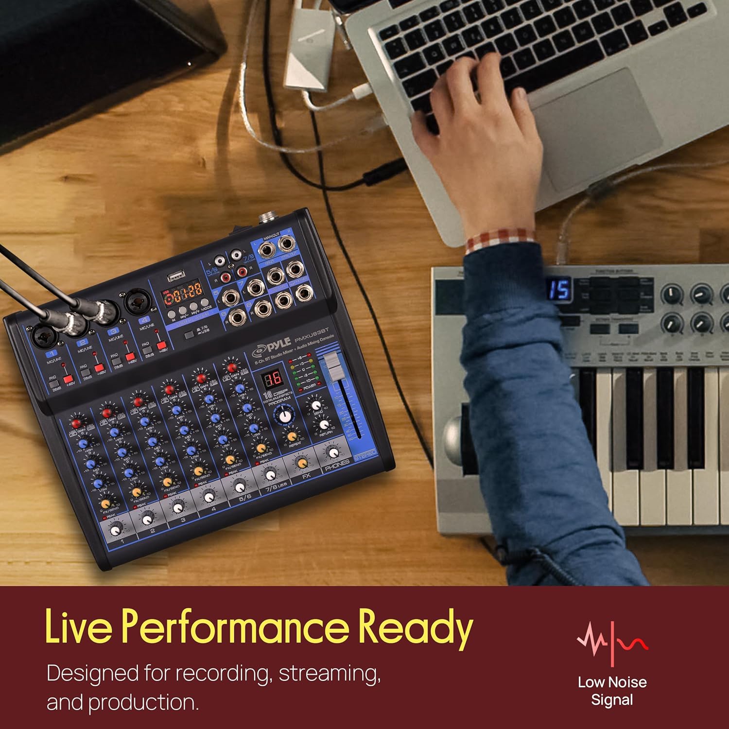 Pyle Professional 8 Channel Audio Mixer with Bluetooth - DJ Sound Board - USB Computer Input - Built-in MP3 Player - 48V Phantom Power - 3 Band EQ - 16-Bit DSP FX - Band, Studio Ready - PMXU83BT | +48V Phantom Power, 16Bit DSP Processor, USB-A MP3 Player - Image 7